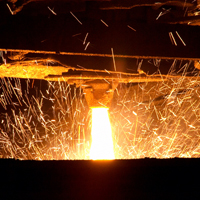 molten iron in a blast furnace