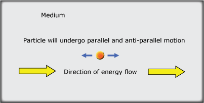 motion of a single particle is backwards and forwards in line with the flow of energy