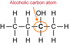 alcoholic carbon atom highlighted in a butan-2-ol molecule